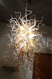 Honey and Milk Color LED Chain Pendant Lamp Beautiful Hand Blown Glass Chandelier Lighting for Office Hotel Home Decoration 40 or 48 Inches