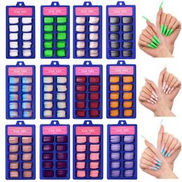 french manicured nails UK - 100Pcs box French Fake Nails Full Cover False Nail Art Tips Candy Color Ballerina Long Coffin Flame False Nails Manicure