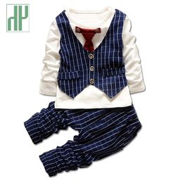 HH 1-3yrs Boys clothes fashion toddler girl clothing set gentleman suits Necktie stripe shirt+trousers formal kids clothes boys 201127