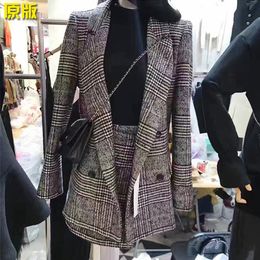 autumn spring long sleeve jacket coat women outwears plaid tweed skirts suit women 2 pieces sets women suits 201106