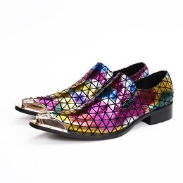 Korea Style Luxury Metallic Pointed Toe High Heels Mens Shoes Male Snake Skin Leather Mens Studded Loafers Mixed Colour Size13
