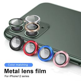 14Colors Aluminum Camera Lens Ring Metal Glass Cover For iPhone 11 12 Pro Max High Clear Tempered Glass Screen Protector Camera Lens Case
