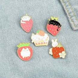 Sweet Cartoon Cute Fruit Enamel Pins Colours Fashion Strawberry Cat Rabbit Brooches For Women Jewellery Lapel Pins Clothes Bags