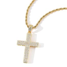 3 Row Zircon Cross Pendant Men Gold Copper Necklace Hip Hop Rock Vintage Male&Women Trendy Gift Fashion Jewellery