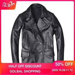 2020 Black Men Long Casual Leather Jacket Double Breasted Plus Size XXXXXL Genuine COwhide Russian Autumn Natural Leathe Coat LJ201029