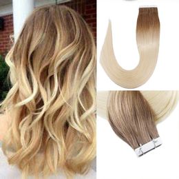High Quality 100% Virgin Tape In Human Hair Extensions 100g 40 Pcs/pack Total 2pack 20inch ombre #8/#613 color FEDEX shipping
