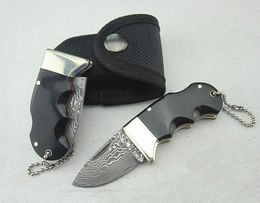 New 4.3 Inch Damascus Pocket Folding Knife VG10 Damascus Steel Blade Cow Horn + Brass Head Handle EDC Knives