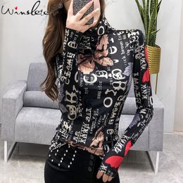 Cotton Tee Shirt Print T Shirt Women Casual O Neck Long Sleeve Spring Top Korean Diamonds Hipster Stretchy Tshirt T03816B 201125