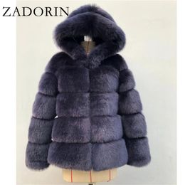 ZADORIN Winter Thick Warm Faux Fur Coat Women Plus Size Hooded Long Sleeve Faux Fur Jacket Luxury Winter Fur Coats bontjas 220112