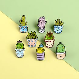 Cartoon Cactus Brooch Cute Mini Plant Pot Enamel Women Denim Jackets Lapel Pins Hat Badges Kid Jewellery Christmas Gift GD1241