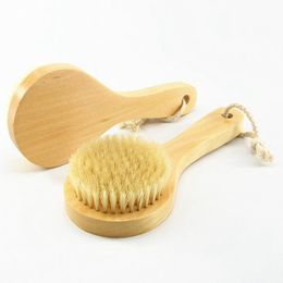 Hemu short-handled bristles bath brush, bath and shower brush, back rubbing cleaning brush