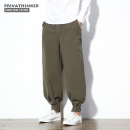 Sinicism Store 5XL Cotton Linen Harem Pants Men Jogger Pants Male Trousers Chinese Traditional Cloths Belts Plus Size 201114