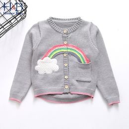 Humor Bear Girls' Sweaters New Children'S Clothing Baby Rainbow Single-Breasted Spring And Autumn Cotton Baby Jacket 201125