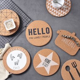 4pcs/Set Cork Wood Round Placemats Thick Pots/ Bowls Hold Pad Anti-Skip Heat Insulated Mats Modern Style Tableware Cup Coasters T200703