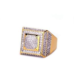 Bling Bling Cubic Zircon Ring Copper Material Gold Colour Iced Full CZ Hip Hop Rings Men's Fashion Jewellery Gift