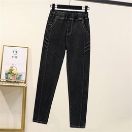 Jeans Woman High Waist Plus Size Stitching Elastic Casual Full Length Denim Black Harem Pants 4xl 5xl 201223