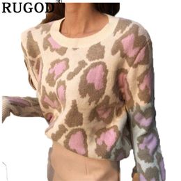 RUGOD Vintage Fashion Leopard Women Sweaters Knitted Warm Winter Clothes Casual O-Neck Women Pullover pull femme hiver Y200722