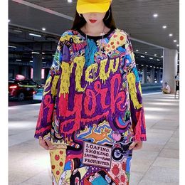 New Harajuku Fashion Long Sleeve T shirt Women Loose Printed Letter Hip Hop Dance Clothes Women Tops Tee 201125