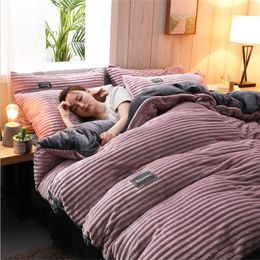 Luxury bedding sets home textile bed cover flat sheets queen king flannel comforter duvet cover coral fleece duvet cover sets LJ201127