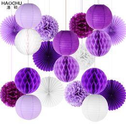 20pcs/set Paper Lantern/Pom Poms/Hanging Fans/Honeycomb Ball Tissue Paper Party DIY Decoration Showers Wedding Birthday Festival 201130