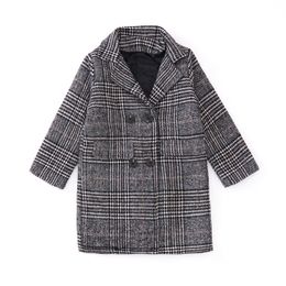 Winter Girls Cotton Long Jackets Kid's Outerwear Clothes Toddler Children Clothes Casual Turn-down Collar Plaid Woollen Coat LJ201126