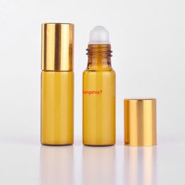 Wholesale 100 Pieces/Lot 5ML Portable Amber Glass Refillable Perfume Bottle With Roll On Empty Essential Oils Case For Travelershipping