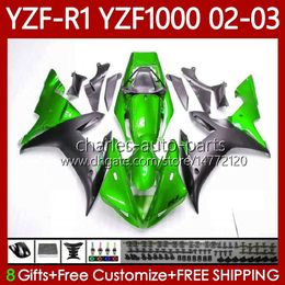 Motorcycle Fairings For YAMAHA YZF R 1 1000 CC YZF-R1 YZFR1 02 03 00 01 Green black Body 90No.65 YZF1000 YZF R1 1000CC 2002 2003 2000 2001 YZF-1000 2000-2003 OEM Bodywork