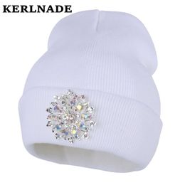 women fashion beanies bling luxury floral winter hat Girl casual skullies white navy black crystal new winter hats woman beanie Y201024