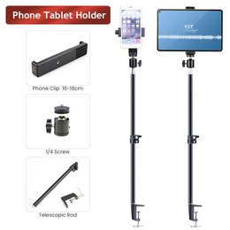 Stretchable Mobile Phone Tablet Holder Stand With Cellphone Clip Universal Smartphone Telescopic Rod Desk Bracket Mount Support