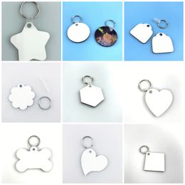 MDF blank keychains for sublimation mdf heart round love key chain Jewellery Thermal transfer printing DIY blank material consumables DH985