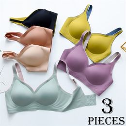 3pcs Color Latex Underwear Gradient Jelly Strap Anti-skipping Bra No Steel Ring Beauty Back For Women 6 Colors Available 220311