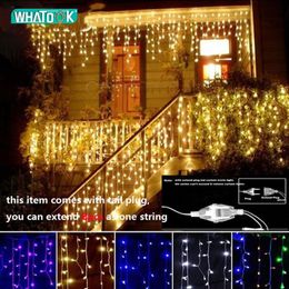 Christmas Garland LED Curtain Icicle String Lights 4.5m 100 Leds Indoor Drop Party Garden Street Outdoor Decorative Fairy Light Y201020