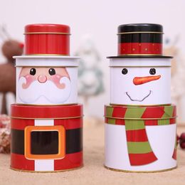 Gift Wrap 3 Layer Christmas Santa Snowman Pattern Tinplate Candies Biscuits Jar Box1