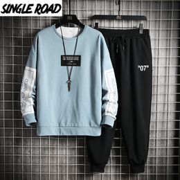 SingleRoad Men's Sportswear Tracksuit Men Hip Hop Streetwear Sweatshirts Sweatpants Blue Hoodie Joggers Pants Sets Sport suits LJ201125