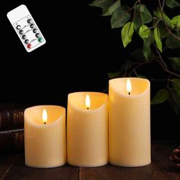 Pack of 3 Remote Control Flameless Decorative Pillar Candle Light,Battery Operated Timer Electronic Fake Birthday Candles H1222