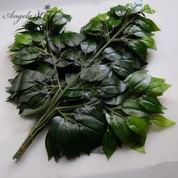 Green artificial leaf decorative leaf Plastic branch silk rubber plastic Material plants shaped 4 type home Christmas decor 12pc Y200104
