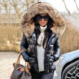 Winter Black Woman Jacket Fur Hooded Long Sleeve Thick Coats Female Zipper Casual Solid Colour Warm Jackets Parkas Clothes 201103
