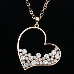 Pendant Necklaces Gold Rhinestone Heart Long Chain Necklace Pendants For Women Cute Accessories Girl Gift Dress Love Nkem67