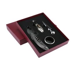 Stainless Steel Red Wine Bottle Opener Set Hippocampus Knife Corkscrew Stopper Pourer Ring with Box Bar Kitchen Tool Accessories 201201