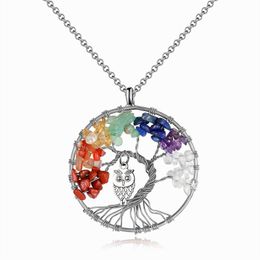 Colorful Tree of life Owl Necklace Round Pendant Long Chains Necklace For Women Statement Jewelry Gifts Classic Type