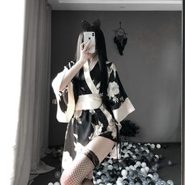 Sexy Sakura Kimono Lovely Japanese Uniform Robe Floral Bathrobe Short Kimono Robe Night Bathrobe Gown for Women Night Dress