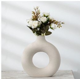 Nordic Circular Hollow Ceramic Vase Donuts Flower Pot Home Decoration Accessories Office Desk Living Room Interior Decor