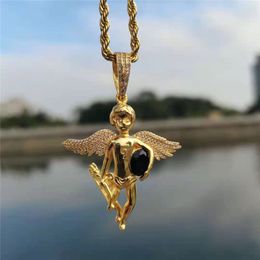 High Quality Men Women Angle Necklace Gold Silver Colours Bling CZ Diamond Angle Pendant Necklace for Mens Women Nice Gift