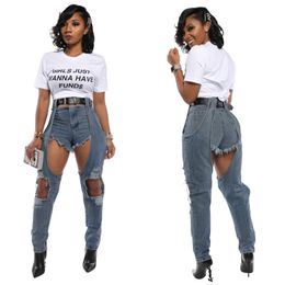 Модные джинсы женских Hole 2020 Длинного Коротких заплатки джинсы Девушки Современного Trendy Hip Hop Брюки женские Уличный Длинные брюки