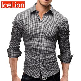 IceLion Spring Plaid Shirt Men Long Sleeves Slim Fit Dress Shirt Men's Casual Shirt Fashion Brand Camisa Social Masculina 201026