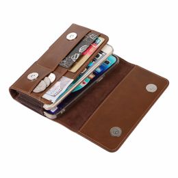 Universal 6.7inch Horizontal Hip Holster Leather Cases For Iphone 15 14 13 Pro Max 12 11 Samsung S23 S22 Ultra Note 20 Two Phone Pouch Card Slot Clip Belt bag