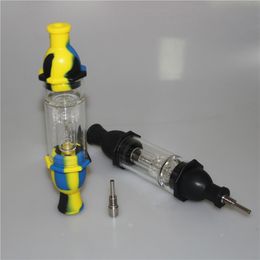 New Hookah Nectar Bong Kit 10mm titanium tip Nector Silicone and Glass Smoke Pipe Oil Rigs Water Pipe with Dab Stick