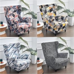 Geometric Printed Wing Chair Cover Stretch Spandex Armchair s Nordic Removable Relax Sofa Slipcovers With Cushion 220302