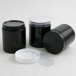 20 x Empty 250G Black PET Jars with Black White Plastic Screw Plastic Lids 250ml 8.33OZ Cream Container With PE Pad 201013