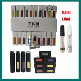 glass doors NZ - TKO Ceramic Coil Cartridge Glass Atomizer Black White Vape Carts 0.8ml 1ml Empty 510 Thread Thick Oil with Package Vaporizer European door-to-door tax included